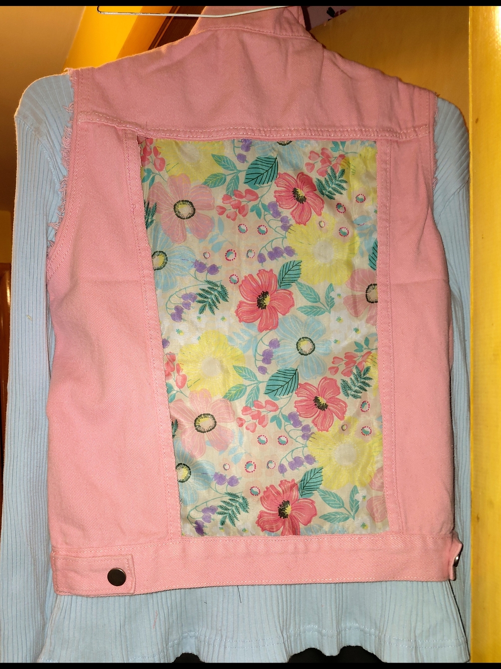 NEW UPCYCLED REDESIGNED Pink Floral-Accent Women's Denim Vest
